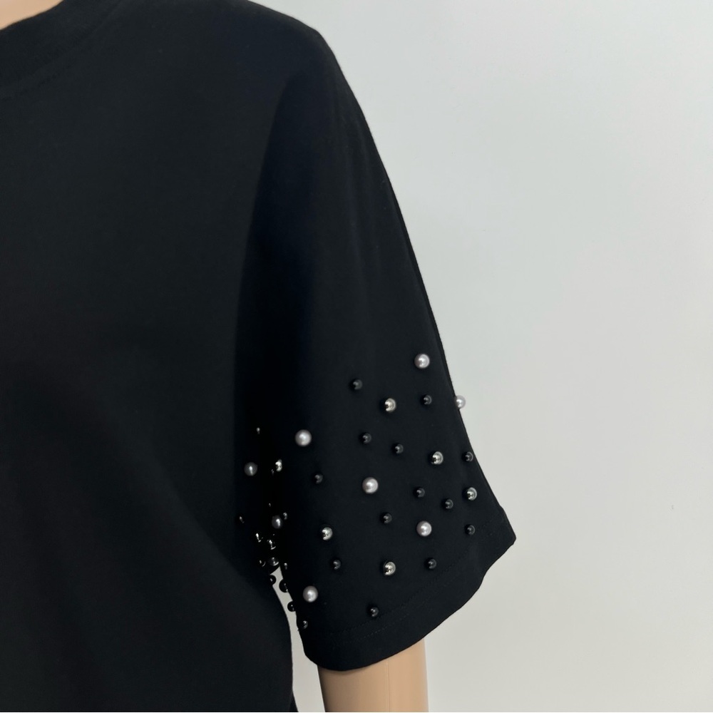 Vocal Top Womens Black Casual Elegance Pearled Short Sleeve Oversized Fit NWOT - Picture 5 of 9